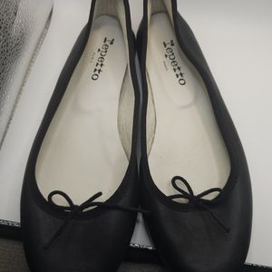Repetto Leather Ballet Flats Black Bow tie Size 40